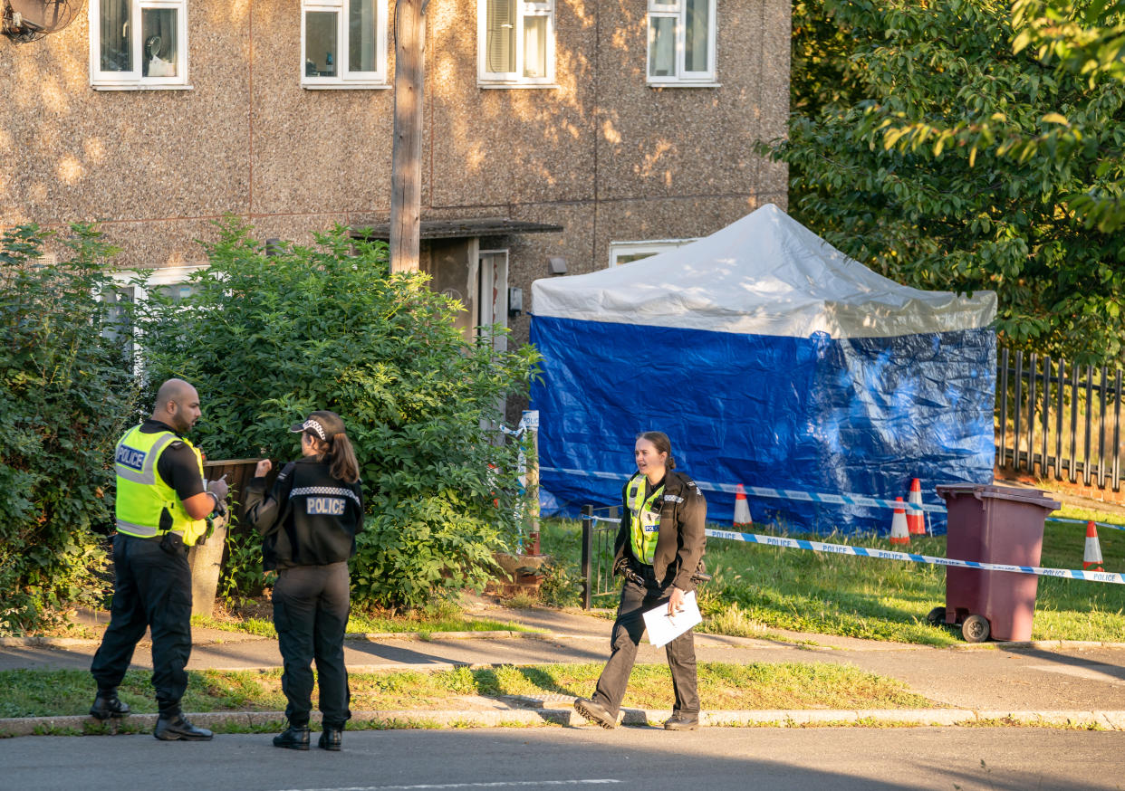 The scene in Chandos Crescent in Killamarsh, near Sheffield, where four people were found dead at a house on Sunday. Derbyshire Police said a man is in police custody and they are not looking for anyone else in connection with the deaths. Picture date: Monday September 20, 2021.