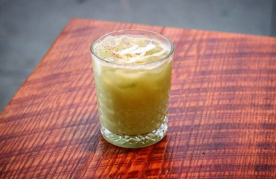 The Pandan Painkiller at Mouton includes tropical flavors of pineapple, coconut cream and pandan, a Southeast Asian leaf that tastes like coconut and vanilla.