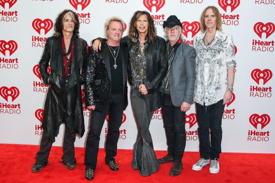 Joe Perry, Joey Kramer, Steven Tyler, Brad Whitford and Tom Hamilton of Aerosmith | Chelsea Lauren/WireImage