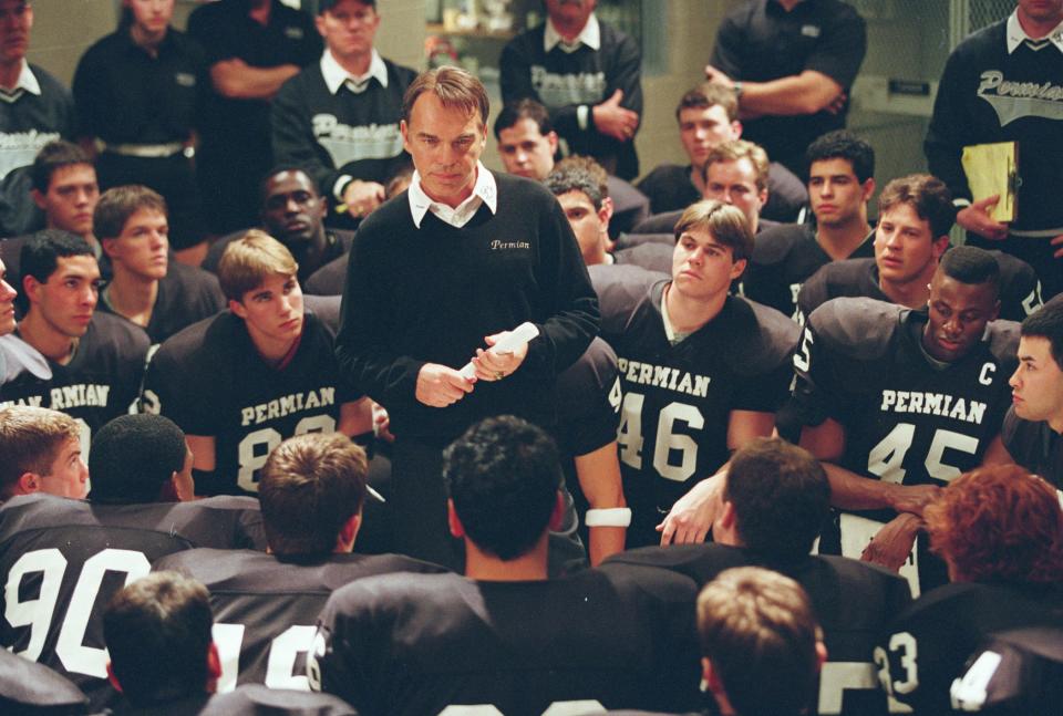 Billy Bob Thornton (center) is the fiery coach of the Permian High squad in "Friday Night Lights."