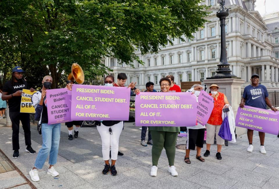 Student loan debt relief advocates hold a demonstration outside the White House in July 2022. (Getty Images for MoveOn)