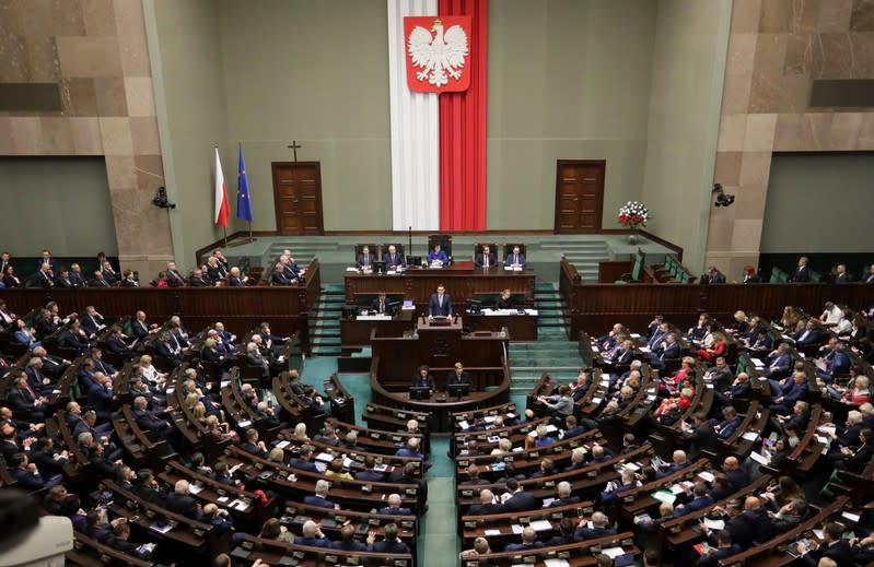 Poland's Prime Minister Morawiecki speaks in parliament in Warsaw