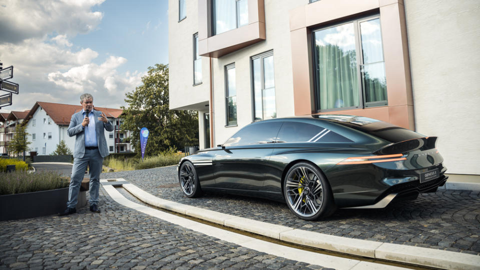 Luc Donckerwolke with the Genesis X Speedium Coupe concept car in Germany. - Credit: Matthew Askari