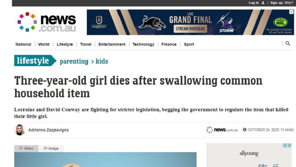 澳洲一名3歲女童不慎誤食鈕扣電池，無奈送醫急救後仍不幸身亡。（圖／翻攝自7NEWS）