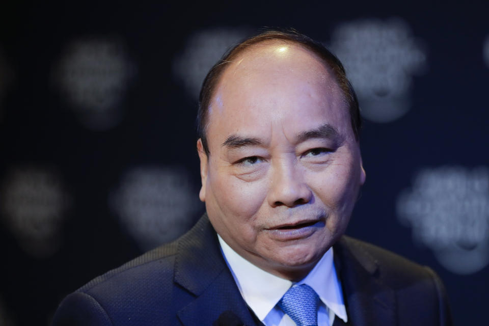 Vietnam's Prime Minister Nguyen Xuan Phuc attends a session at annual meeting of the World Economic Forum in Davos, Switzerland, Thursday, Jan. 24, 2019. (AP Photo/Markus Schreiber)