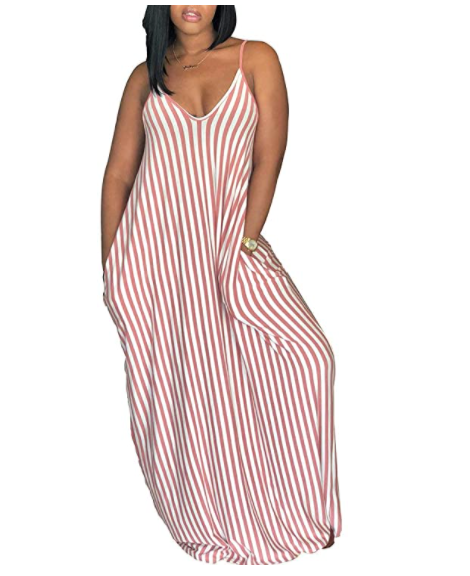 SheKiss Stripe Maxi Dress