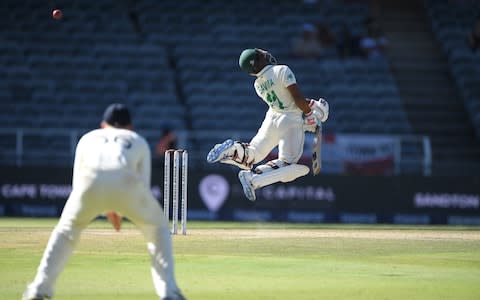 South Africa batsman Temba Bavuma is caught behind off the bowling of Stuart Broad during Day Four of the Fourth Test between South Africa and England at Wanderers - Credit: Stu Forster/Getty Images
