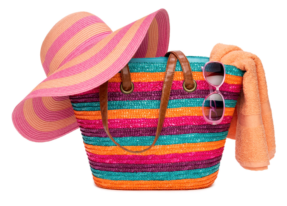 A colorful striped beach bag