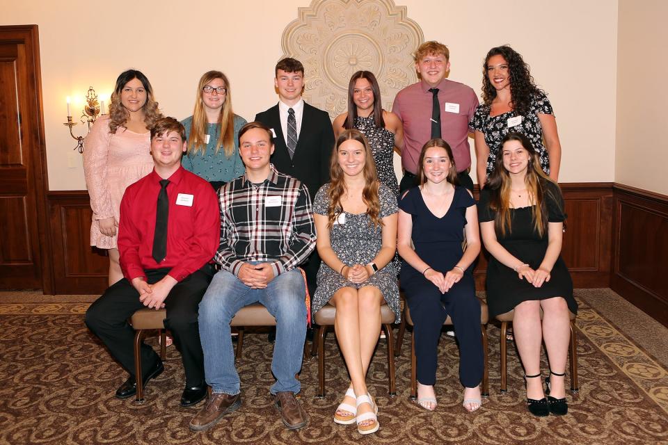 Marlington Alumni Association awarded a record $121,900 in scholarships at its recent annual banquet. Among those who received awards were, front row from left, Konnor Jackson, Aiden Dennison, Andrea Dager, Ariana Painter and Josilyn Scheible; and, back row from left, Samantha Ryan, Taylor Maurer, Michael Stauffer, Hailey Confalone, William Lanzer and Georgia Taylor.