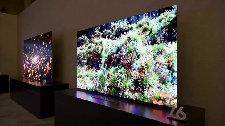 A vibrant reef scene shown off-angle on Samsung’s 76-inch micro-LED TV.