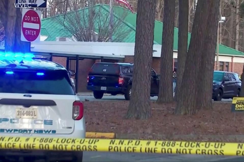 Police vehicles parked outside Richneck Elementary School (via REUTERS)