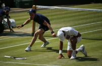 Serbia's Novak Djokovic reacts in his Men's Final against Great Britain's Andy Murray during day thirteen of the Wimbledon Championships at The All England Lawn Tennis and Croquet Club, Wimbledon.