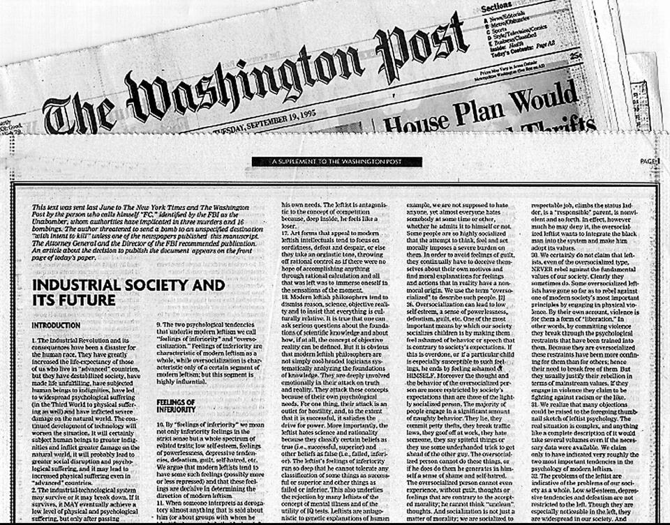 On Sept. 19, 1995, The Washington Post published the so-called manifesto of the Unabomber.