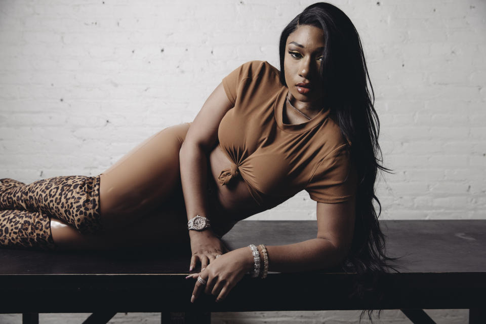 FILE - This Nov. 20, 2019, file photo shows Megan Thee Stallion during a portrait session in New York. The singer says she works extremely hard in the studio when it comes to writing music, so when she almost couldn’t release her new album due to drama with her record label, she was anxious and uneasy. “I was super-nervous,” she said in an interview with The Associated Press this week after a Houston judge ordered the Friday, March 6, 2020, release of her album as her bitter court battle with her label continues.(Photo by Victoria Will/Invision/AP, File)