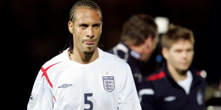 England's Rio Ferdinand after their FIFA World Cup qualifying defeat against Northern Ireland at Windsor Park, Belfast, September 2005. Credit: PA Images
