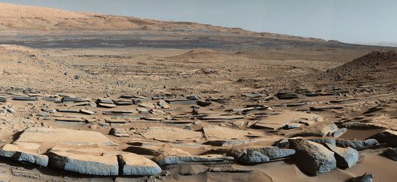 The Martian surface seen by NASA's Curiosity rover, a successful mission on Mars.