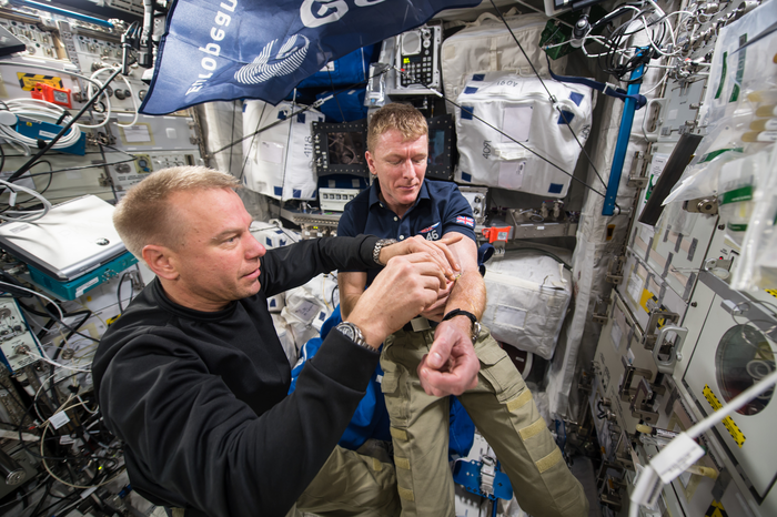 Astronaut Tim Peake's first blood draw completed in space. The sample was taken as part of the MARROW experiment. / Credit: NASA
