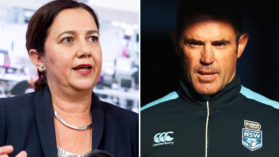 Annastacia Palaszczuk and Brad Fittler, pictured here speaking to media.