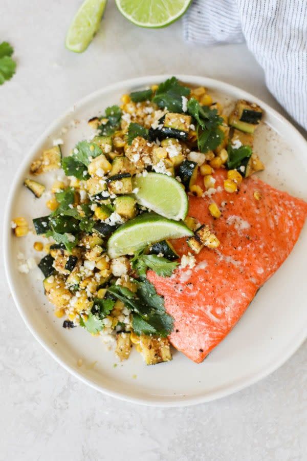 Grilled Salmon with Elote-Style Veggies