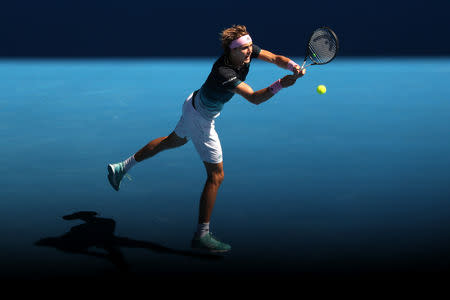 Tennis - Australian Open - Fourth Round - Melbourne Park, Melbourne, Australia, January 21, 2019. Germany's Alexander Zverev in action with Canada’s Milos Raonic. REUTERS/Lucy Nicholson