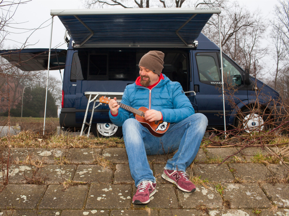 A European Ford enthusiast in his motorhome.