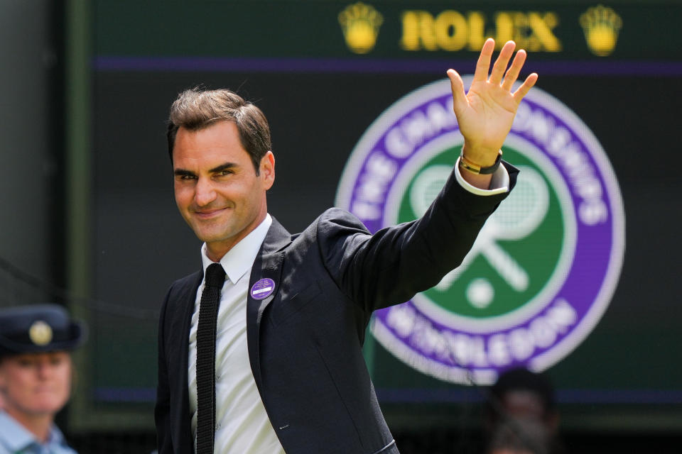 Roger Federer, pictured here waving to fans after his appearance at Wimbledon.