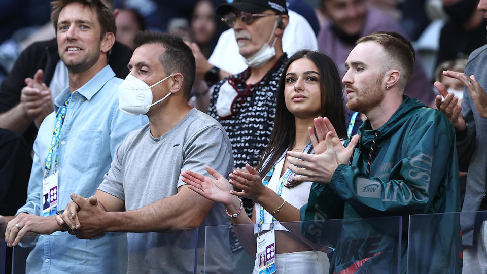 Nick Kyrgios' girlfriend Costeen Hatzi, pictured here during his win at the Australian Open.