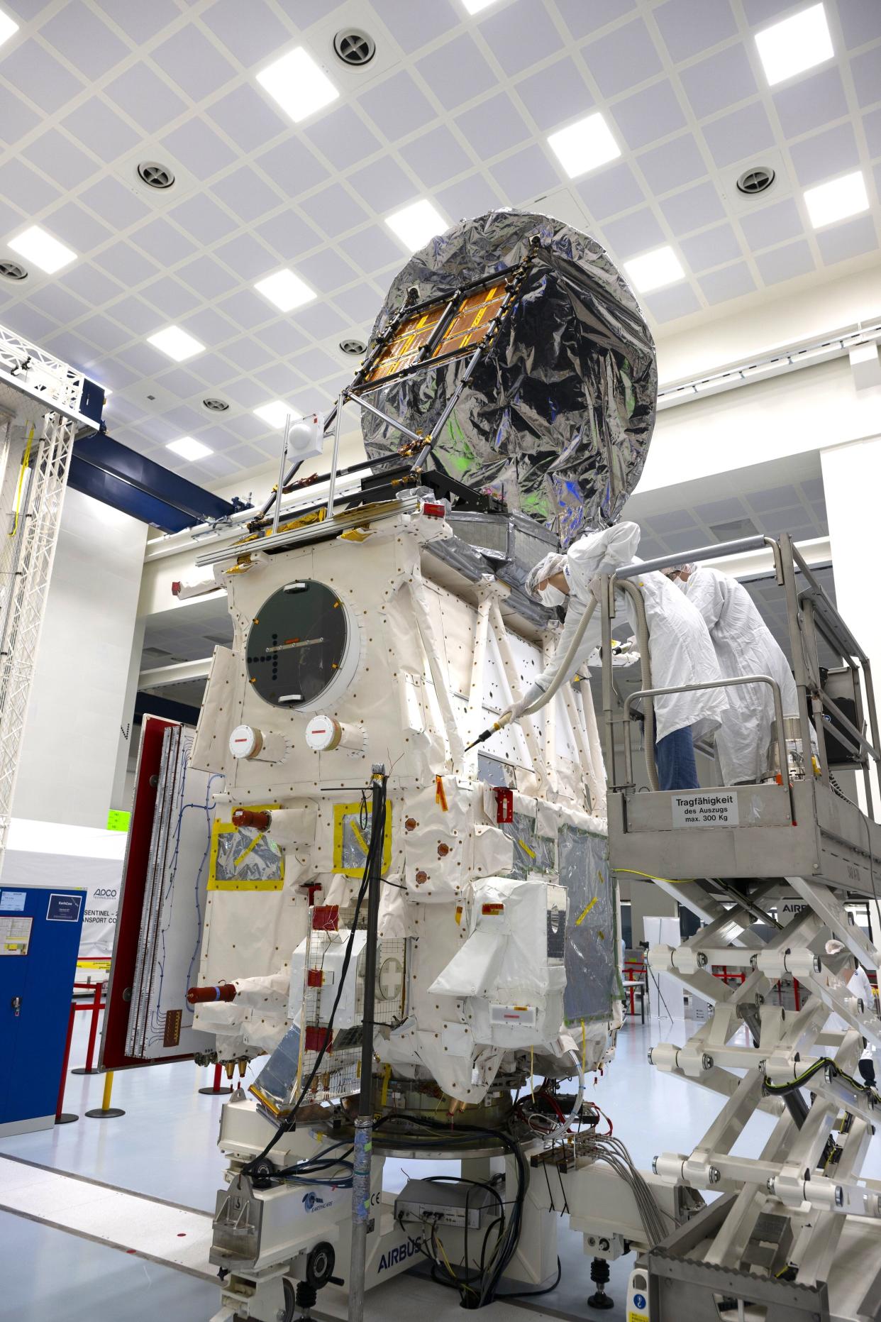 EarthCARE undergoing last checks at Airbus's facilities in Friedrichshafen, Germany