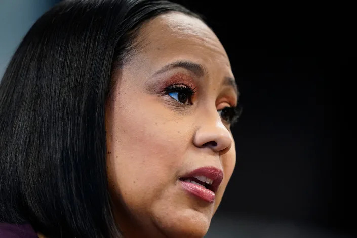 Fulton County District Attorney Fani Willis speaks during an interview at her office, Feb. 24, 2021, in Atlanta