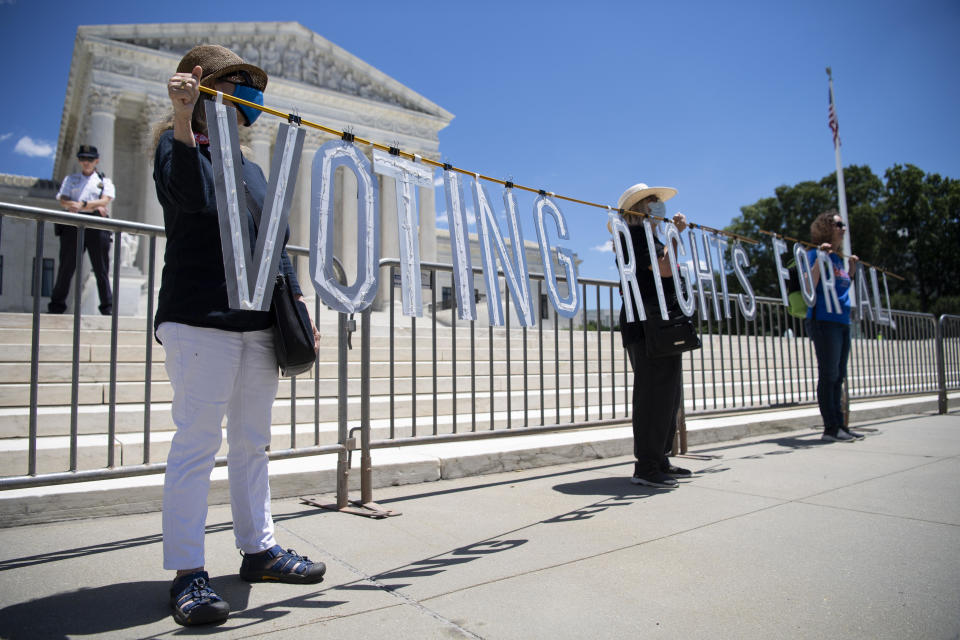 Demonstrators participate in a rally outside the Supreme Court in Washington on Wednesday, June 23, 2021. / Credit: Caroline Brehman/CQ-Roll Call, Inc via Getty Images