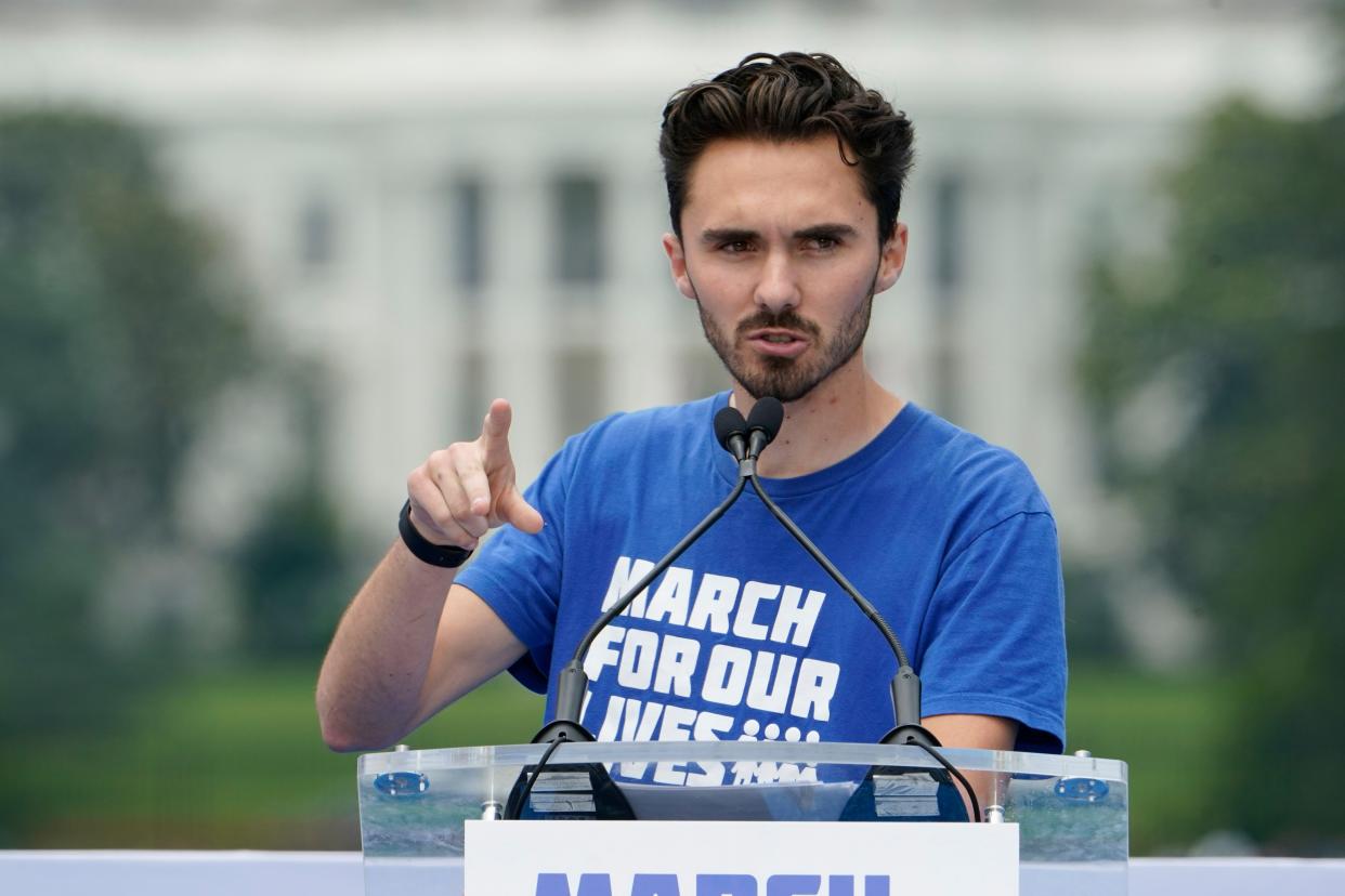 Parkland survivor and activist David Hogg speaks to the crowd during in the second March for Our Lives rally in support of gun control on Saturday n Washington. (AP Photo/Manuel Balce Ceneta)