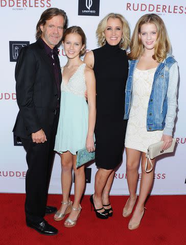 <p>Jon Kopaloff/FilmMagic</p> William H. Macy, daughter Georgia Macy, Actress Felicity Huffman and daughter Sofia Macy in October 2014