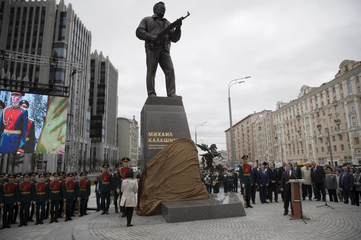 A new monument to Russian firearm designer Mikhail Kalashnikov had a Nazi gun on it: AP