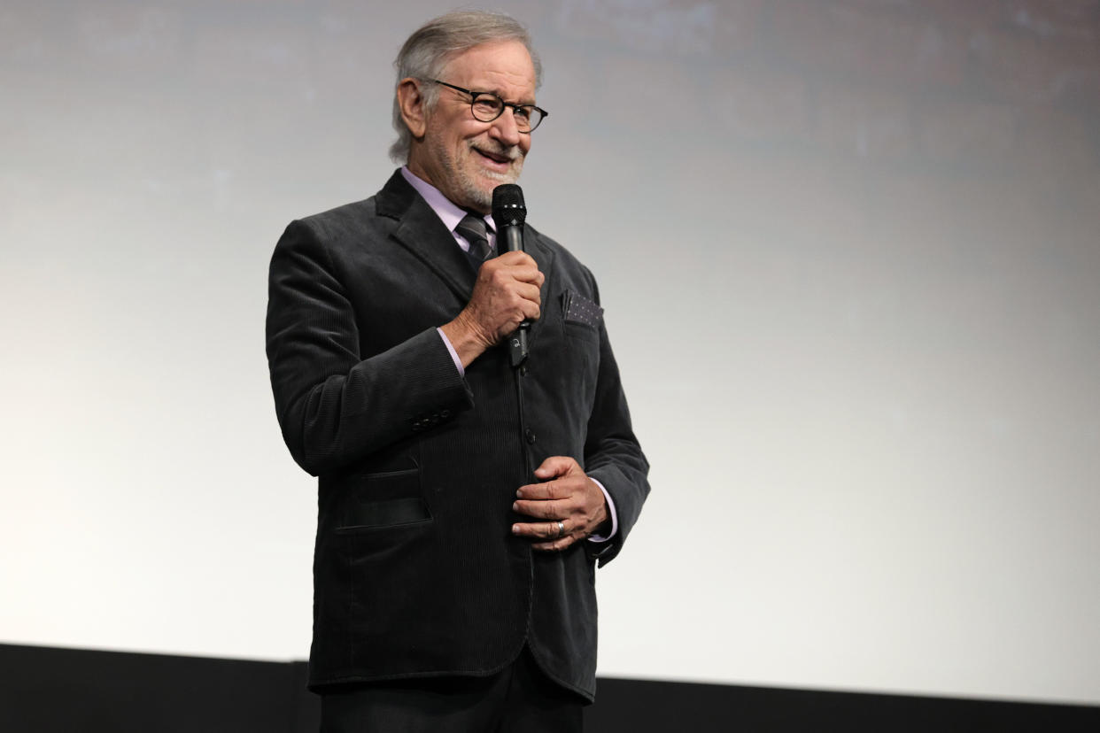 NEW YORK, NEW YORK - NOVEMBER 29: Steven Spielberg speaks during the New York premiere of West Side Story on November 29, 2021 in New York City. (Photo by Jamie McCarthy/Getty Images  for 20th Century Studios)