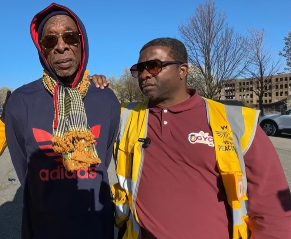 Brian Griffin (left) next to local pastor Tim Newkirk at Jaylen’s birthday memorial this week (Spectrum News)