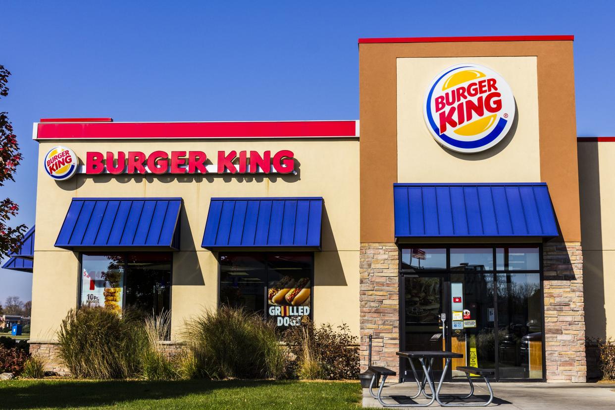 Exterior of Burger King restaurant on clear summer day