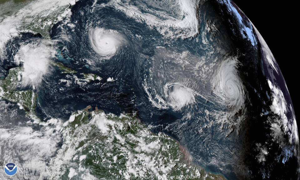 <em>Evacuations – Storm Florence, on the upper left, is set to hit the US late on Thursday or early on Friday (Picture: NOAA via AP)</em>