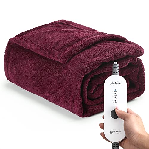 Sunbeam Royal Luxe Cabernet Heated Personal Throw / Blanket, Cozy-Warm, Adjustable Heat Settings