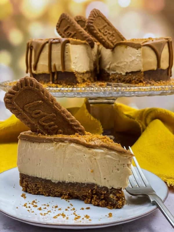 <p>Splash of Taste</p><p>A delicious Biscoff breadcrumb base topped with creamy Biscoff cheesecake filling and topped with drizzled Biscoff spread, and half a Biscoff biscuit.</p><p><strong>Get the recipe: </strong><a href="https://www.splashoftaste.com/biscoff-cheesecake/" rel="nofollow noopener" target="_blank" data-ylk="slk:Biscoff Cheesecake;elm:context_link;itc:0;sec:content-canvas" class="link "><strong>Biscoff Cheesecake</strong></a></p>