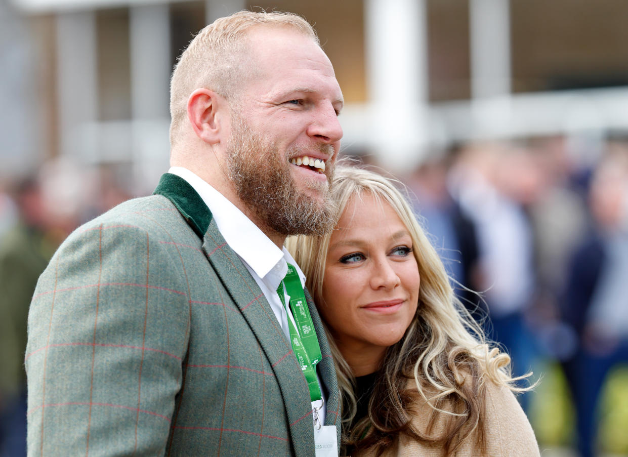 CHELTENHAM, UNITED KINGDOM - MARCH 15: (EMBARGOED FOR PUBLICATION IN UK NEWSPAPERS UNTIL 24 HOURS AFTER CREATE DATE AND TIME) James Haskell and Chloe Madeley attend day 1 'Champion Day' of the Cheltenham Festival at Cheltenham Racecourse on March 15, 2022 in Cheltenham, England. (Photo by Max Mumby/Indigo/Getty Images)