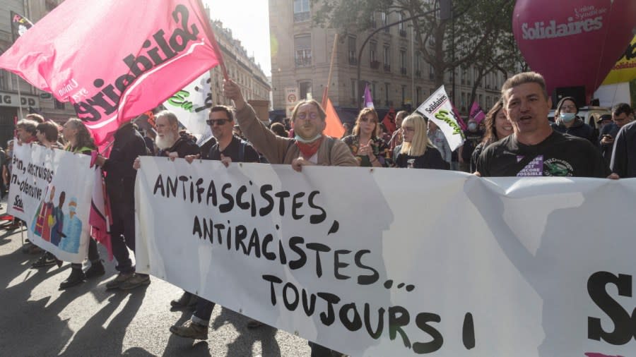 Demonstrators in Paris denounce racism during May Day protests on May 1, 2022. Nearly half of all Europeans of African descent in the European Union have suffered anti-Black racism in their daily lives, a new report by an EU rights agency alleges. (Photo: Sam Tarling/Getty Images)
