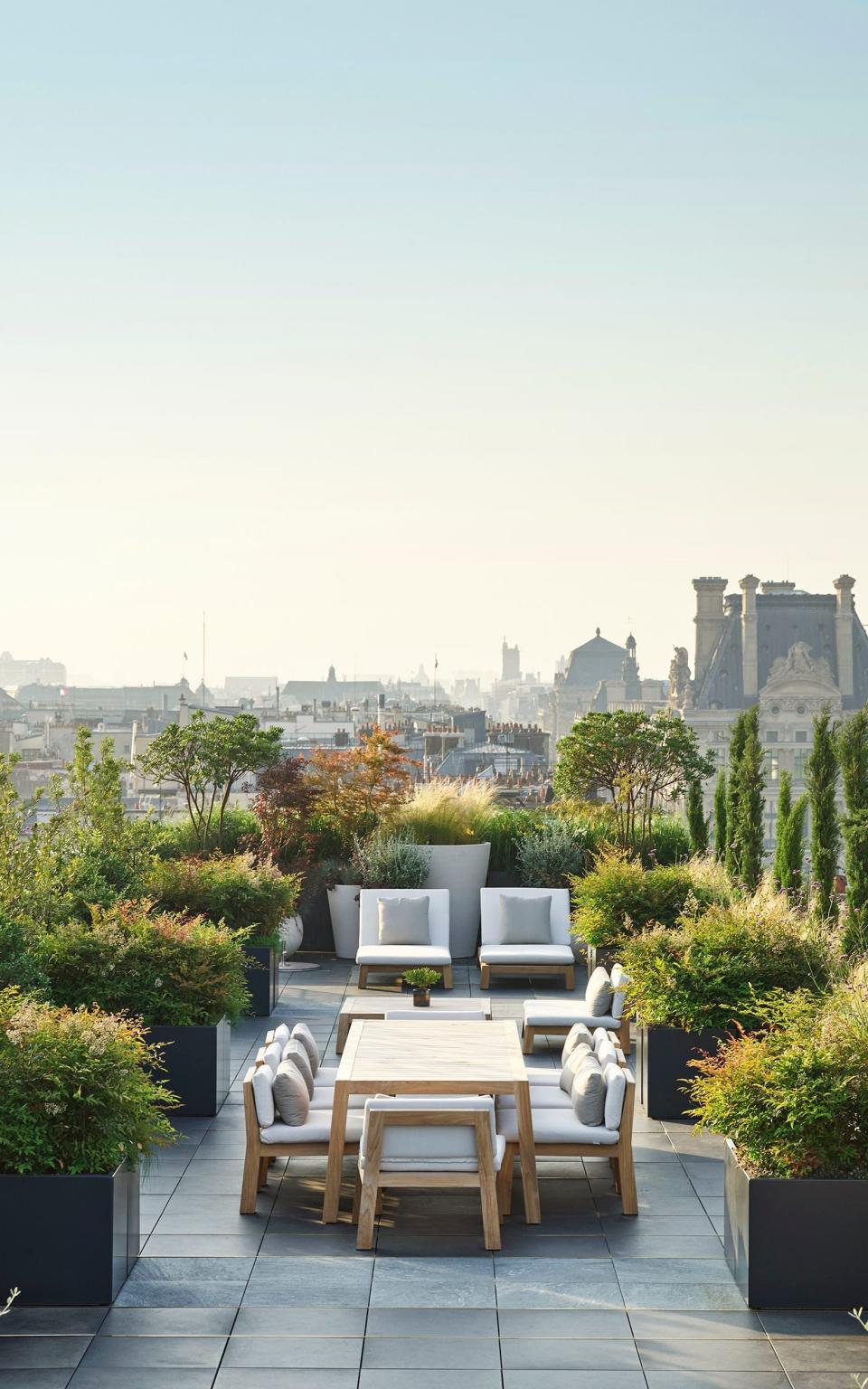 Day time on the terrace of the Belle Etoile Suite at Le Meurice in Paris