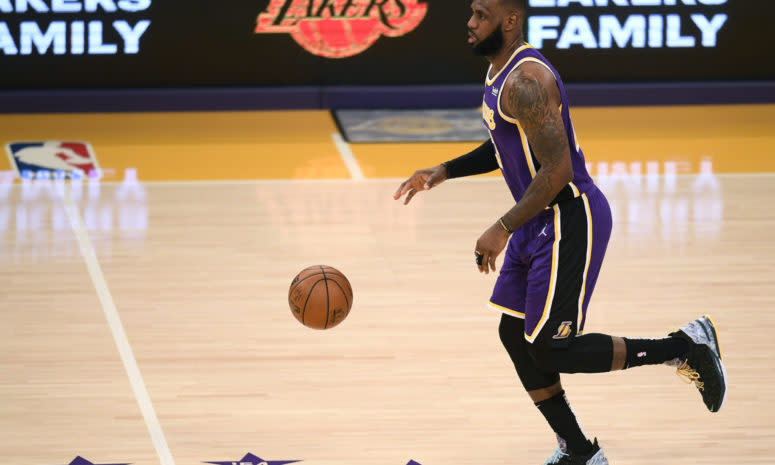 Los Angeles Lakers star LeBron James on the court.
