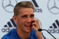 Soccer Football - FIFA World Cup - Germany Press Conference - Eppan, Italy - May 26, 2018 Germany's Nils Petersen during the press conference REUTERS/Leonhard Foeger