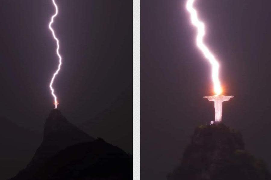Impresionantes imágenes muestran momento cuando un rayo cae sobre el Cristo Redentor de Brasil
