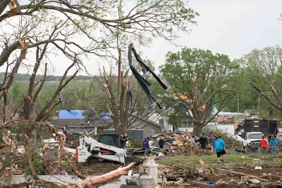The path of tornado destruction can be seen in Westmoreland on Wednesday morning as volunteers, residents and officials begin the clean up and recovery process.