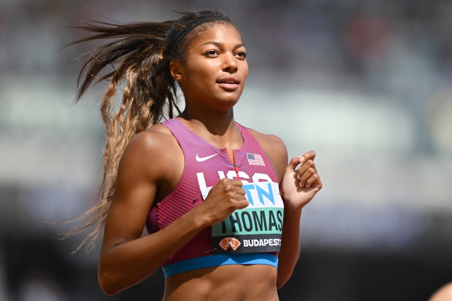 Gabrielle Thomas of Team United States competes in the Women’s 200m Heats during day five of the World Athletics Championships Budapest 2023 at National Athletics Centre on August 23, 2023 in Budapest, Hungary. (Photo by Hannah Peters/Getty Images)