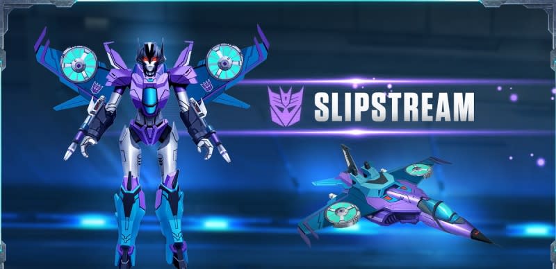 Slipstream character from Transformers: Earth Wars mobile RTS game.