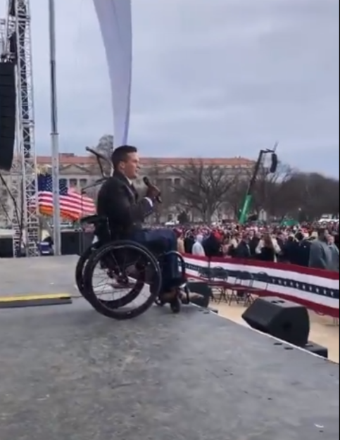 Rep. Madison Cawthorn, R-Henderson, addresses a crowd at a Jan. 6 rally in Washington in support of President Donald Trump's debunked election fraud claims. A pro-Trump mob stormed the Capitol later that day.