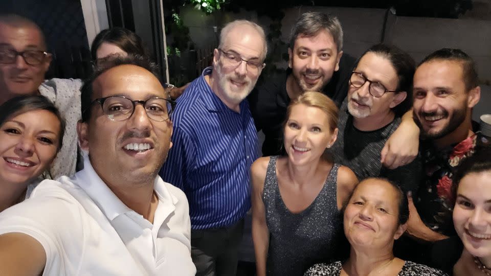 The author, center, with newfound family connections at a July 2022 party held in Paris in his honor.  - Courtesy Tim Curran
